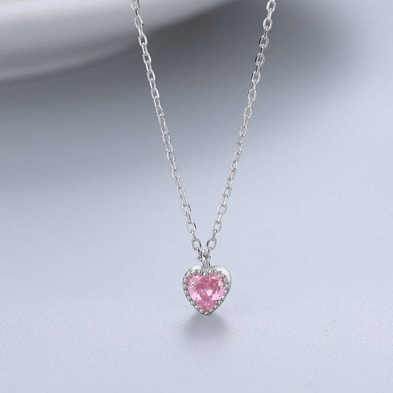 Perimade & Co. LLC - Wholesale Pendant/Charm Necklace - Dainty Blue Pink Heart Charm Necklace in 925 Sterling Silver7