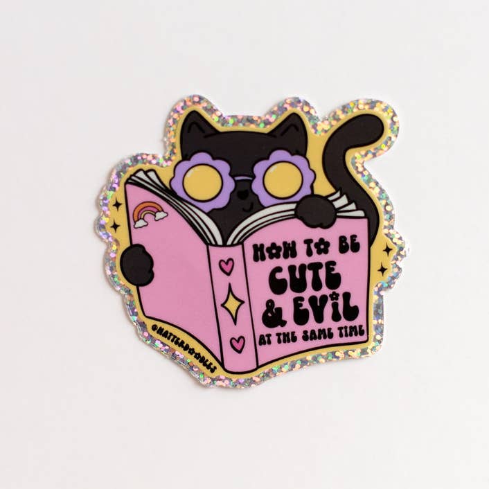 NatterDoodle - Wholesale Sticker - How to Be Cute & Evil at the Same Time Cat Sticker 0