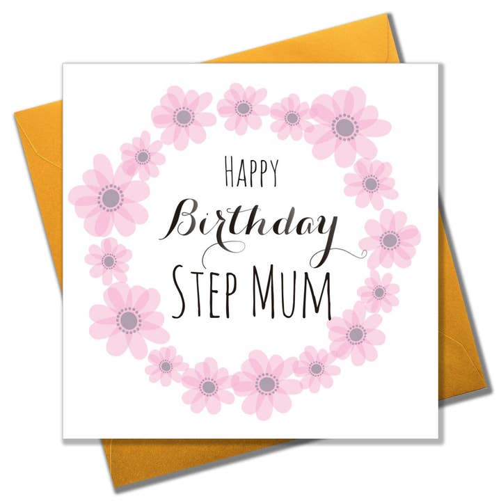 Claire Giles Ltd – postal de parabéns por atacado – Cartão De Aniversário, Flores Cor De Rosa, Feliz Aniversário Step Mum