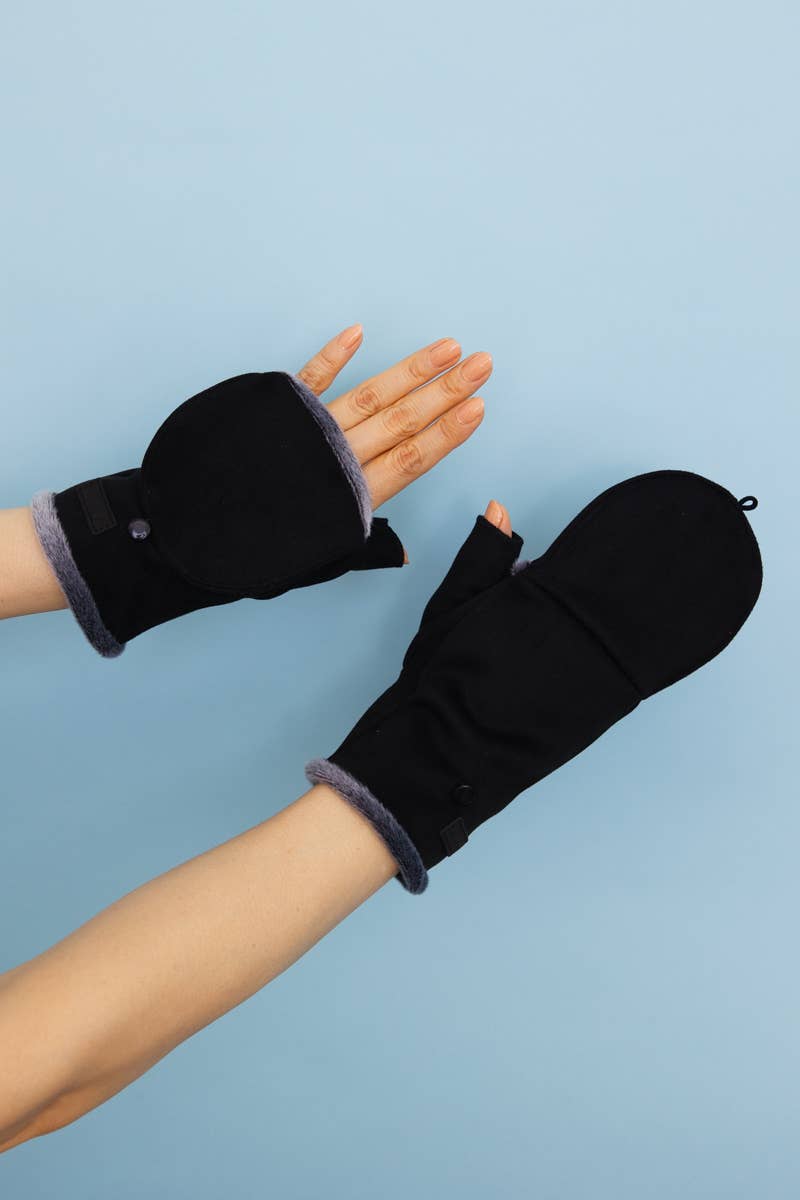 Leto Accessories - Wholesale Gloves - Unisex - Convertible Faux Suede Fingerless Mittens0