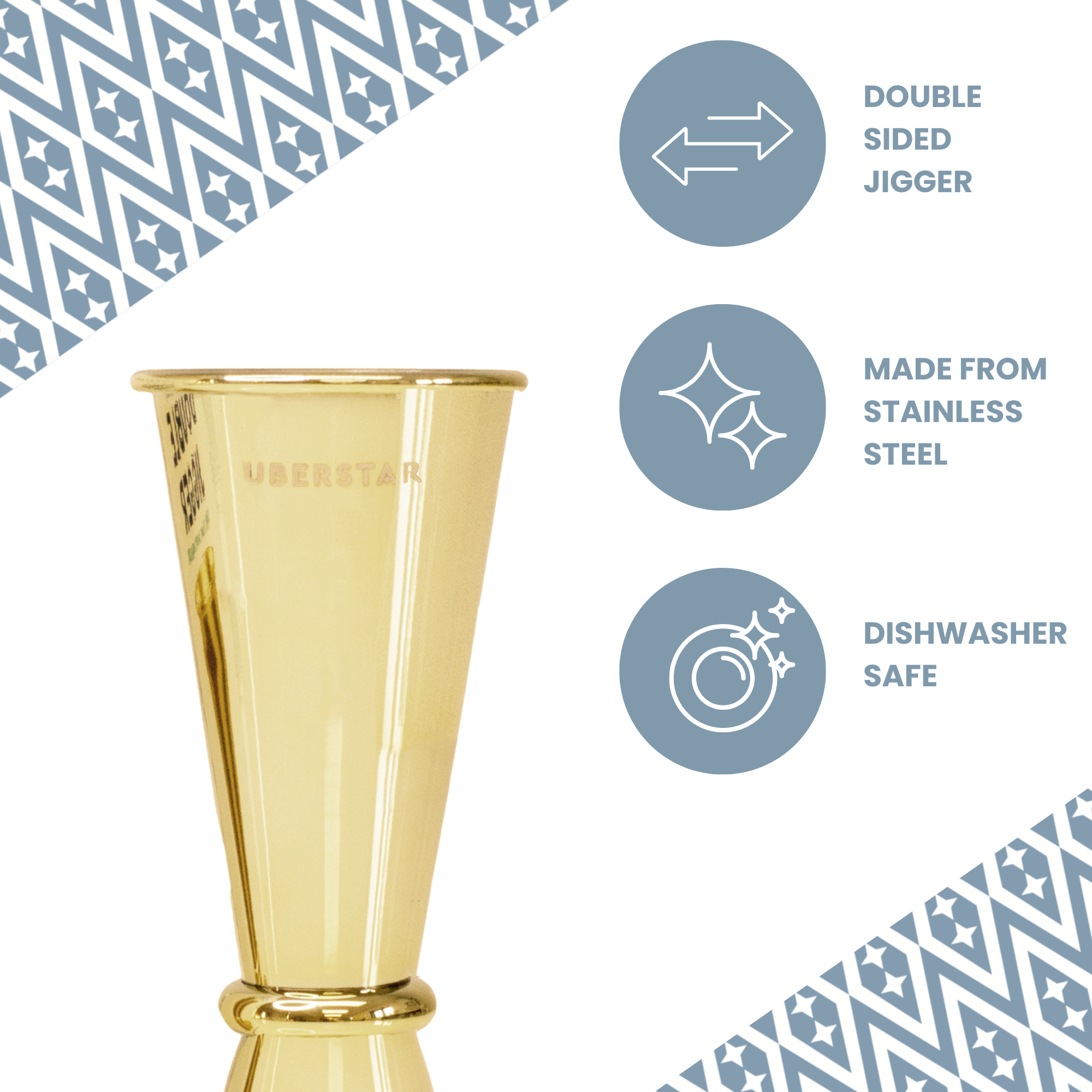 UBERSTAR - Wholesale Jigger - Double Jigger Stainless Spirit Measure 25ml/50ml - Gold3