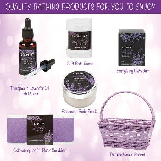Lovery - Wholesale Bath & Body Set - Home Spa Gift Basket - Lavender and Jasmine - 9pc Bath Set (3
