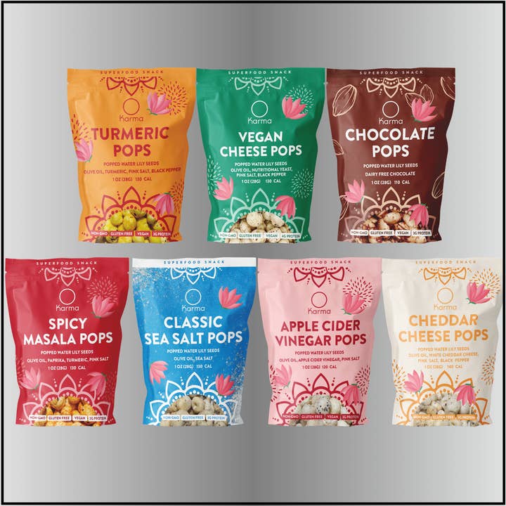 Glutenfri Snack|Karma Pops Variety Pack Alle 7 Smagsvarianter for engroshandel hos Karma Wellness Kitchen