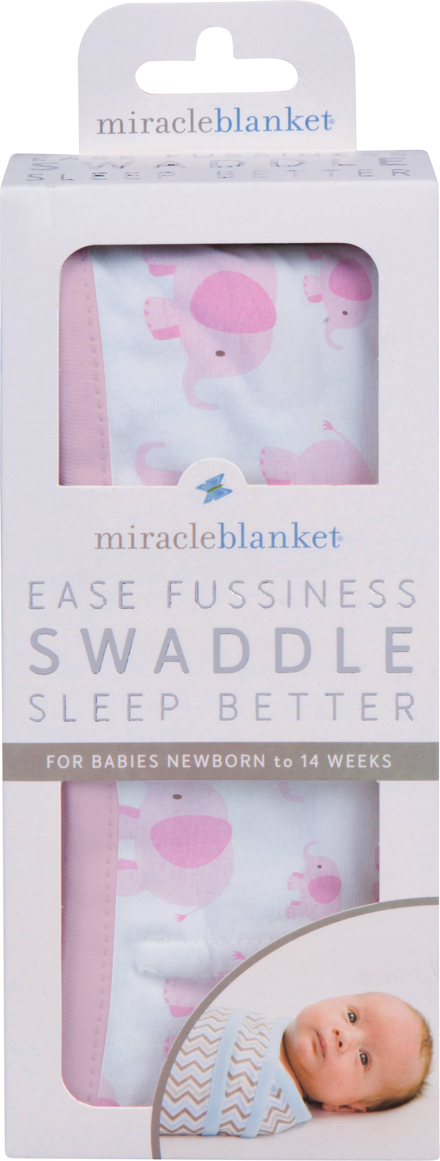 Miracle Blanket- The #1 Pediatrician-recommended Swaddle - Wholesale Swaddle - Baby - Pink Elephants with Pink Trim Miracle Blanket1