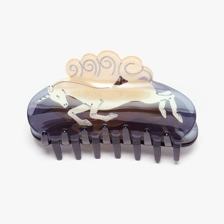 WINONA IRENE - Wholesale Hair Clip - Women's - Unicorn Horse Women's Hair Claw Clip Cream and Navy Acetate