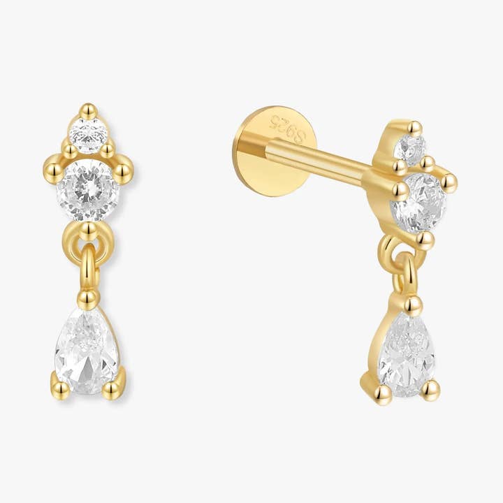 Kristall-Tropfen Flachrücken Helix-Stecker in Gold für den Großhandel von LEA Jewels