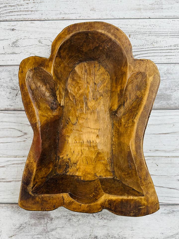 Ghost Dough Bowl Wood ( candle ready) for wholesale by VALENTINA IMPORTS INC