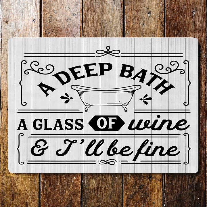 Letrero metálico para pared Deep Bath «Glass of Wine I'll Be Fine» para venta al por mayor de The British Metal Signs Company