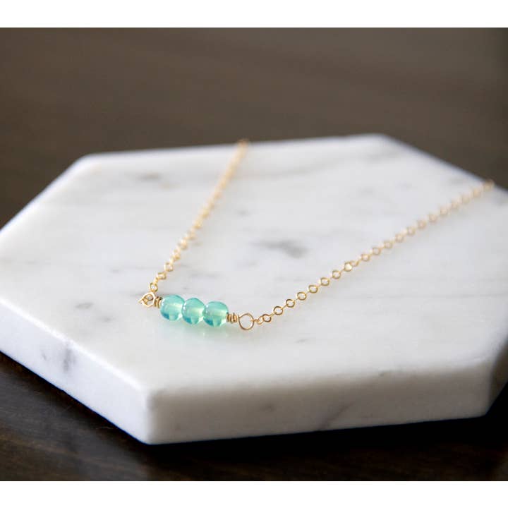 Tiny Minimalist Necklace with Three Small Czech Glass Beads for wholesale by The Jovi Lyne Collection