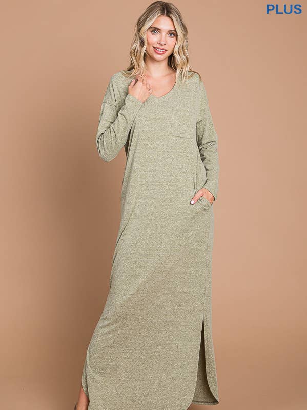 CJD1910LX - WIDE V-NECK LSLV DEEP SIDE SLIT MAXI DRESS for wholesale by Culture Code