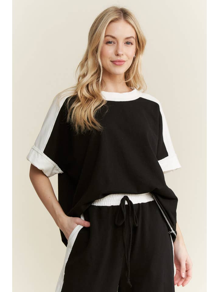 J.Her - Wholesale T-Shirt - Women's - Mineral Washed Contrast Side Spring Top HT6374