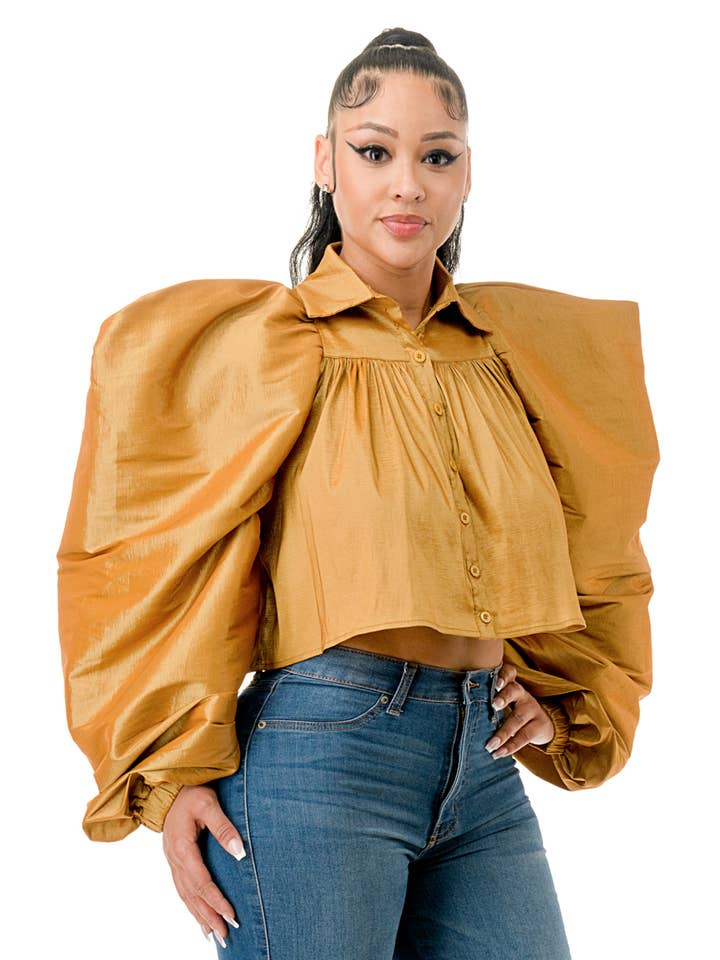 Namatt Design - Wholesale Blouse - Dames - Reguliere Ballon Lange Mouwen Uitlopende Shirts Crop Top6