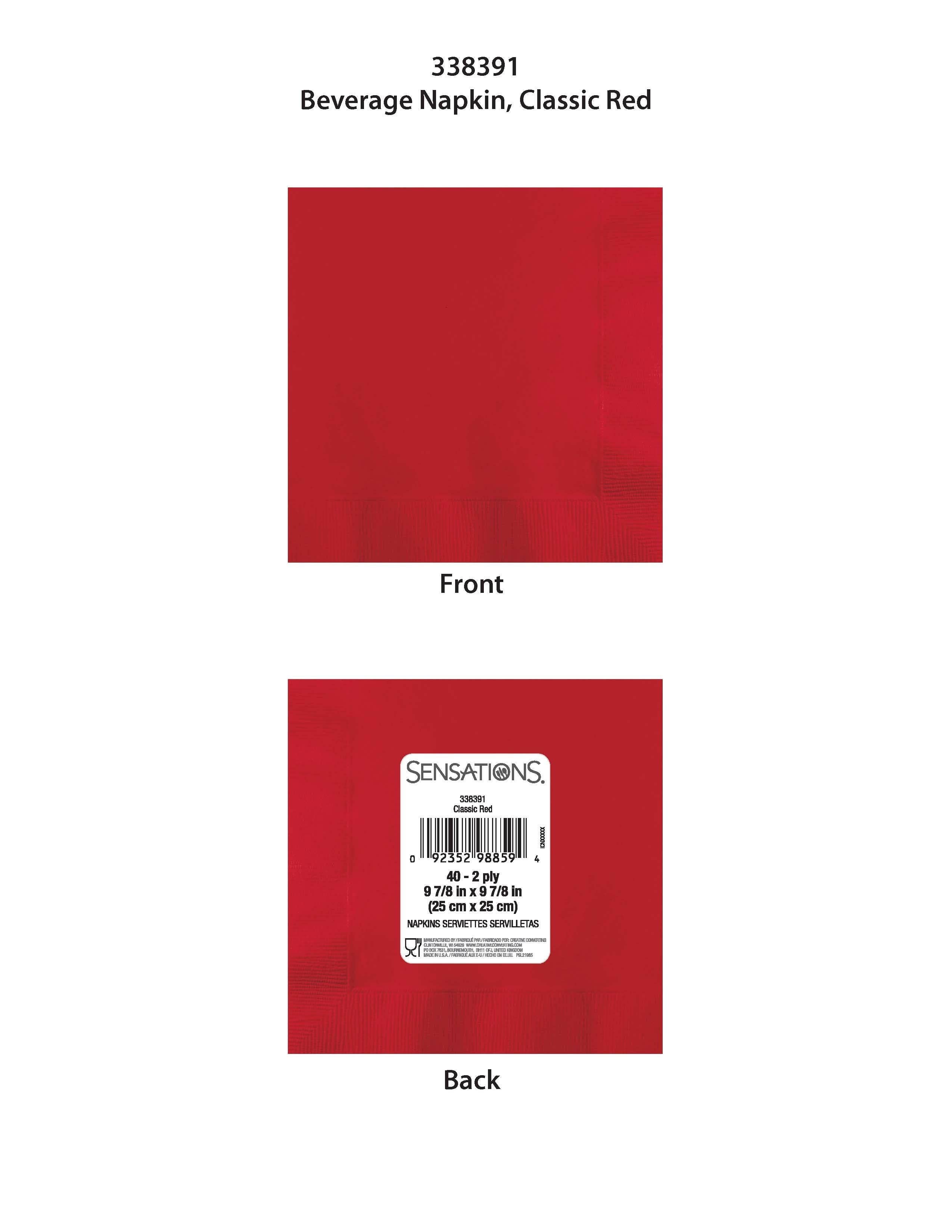 Bulk Party Decor - Wholesale Disposable Napkin - Classic Red 2Ply Beverage Napkin, 40/Pkg2