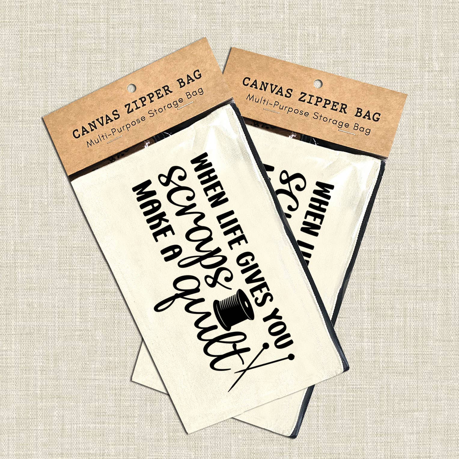 Coastal Creators of Connecticut - Wholesale Pouch - Women's - When Life Gives you Scraps, Make a Quilt Canvas Zipper Bag1