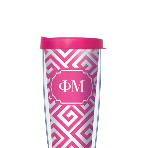 Phi Mu Greek Key Tumbler for wholesale by FREEHEART
