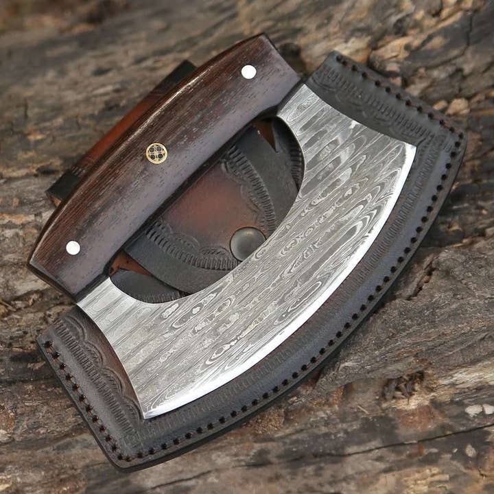 Shokunin USA – Faca de cozinha/utilitário por atacado – Faca Mezzaluna Ulu 6.0" com cabo exótico em madeira wenge