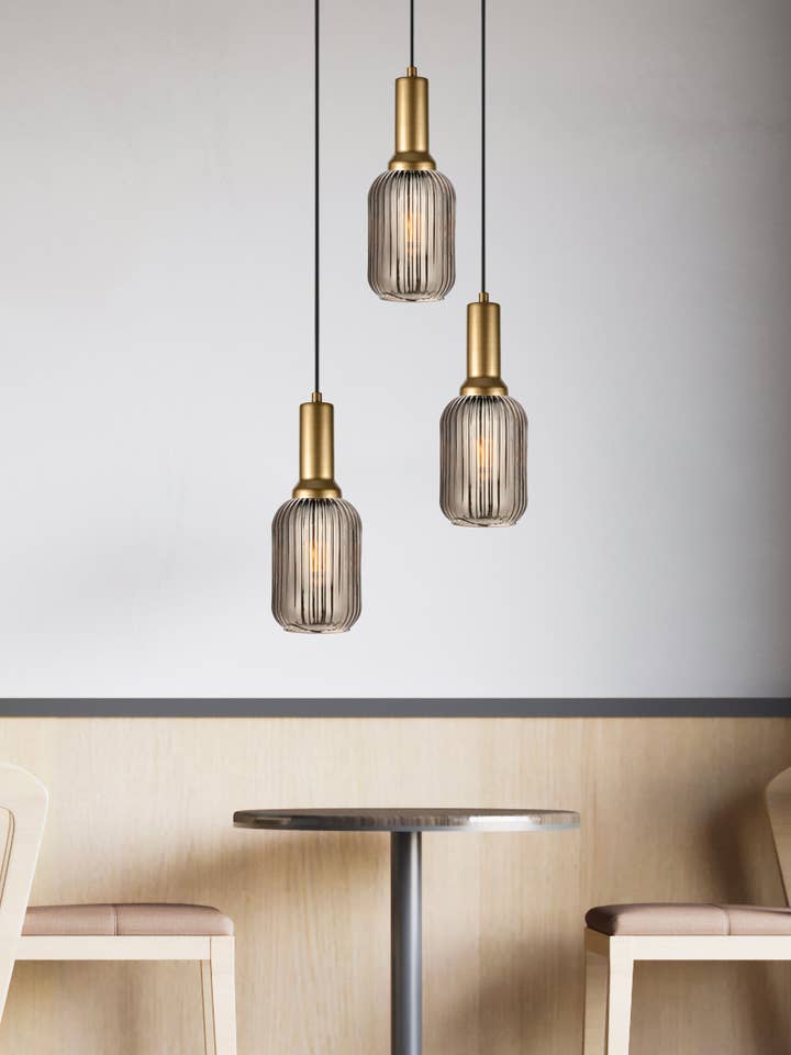 Ribbed Glass Modern Pendant Lighting, Custom Glass Pendant for wholesale by Eclipse Lighting