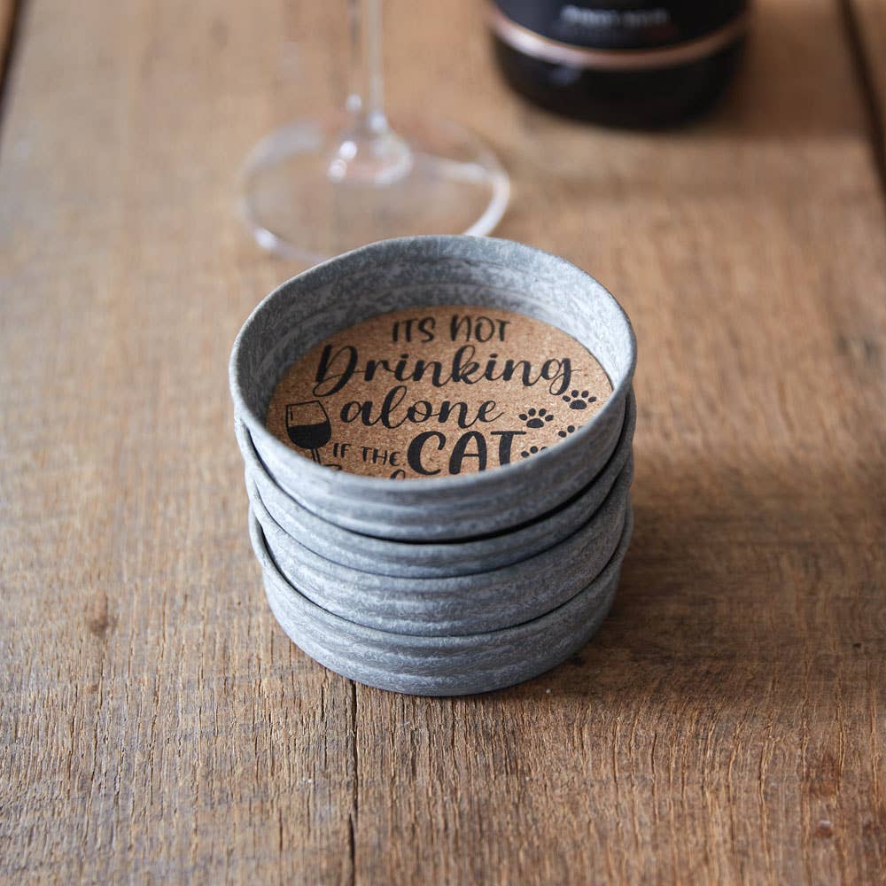 CTW Home Collection - Wholesale Coasters - Set of Four Mason Jar Lid Coasters - Cat Is Home1