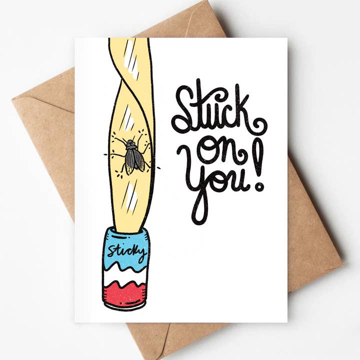 Stuck On You Eco-friendly Card Funny Pun Love Anniversary for wholesale by Jenna's Doodles
