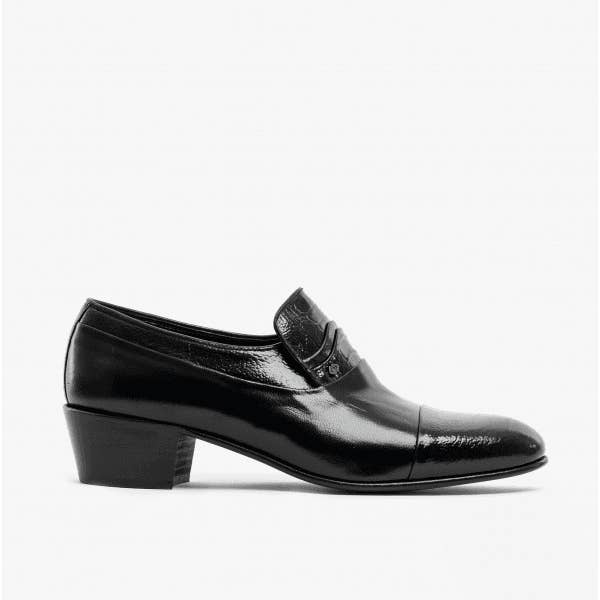 Club Cubano - Venta al por mayor Zapatos Óxford - Hombre - Zapatos de hombre de piel suave con tacón cubano estilo reptil VALENCIA en negro