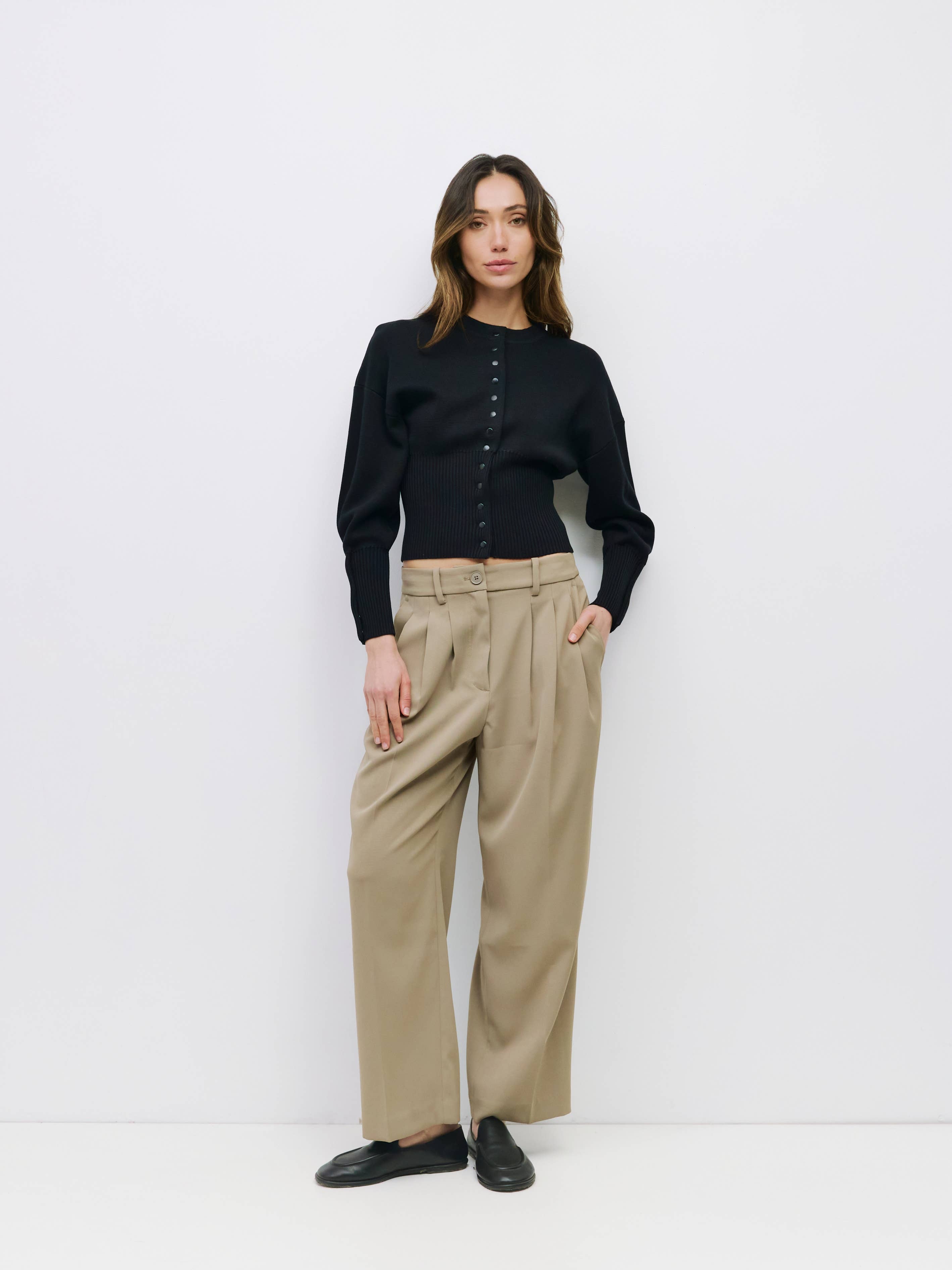 MOD REF - Wholesale Blouse - Women's - The Rosaline Top | Button-Down Knit Blouse with Ribbed Waist5