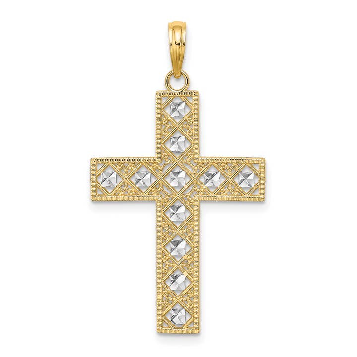 10K W/ Rhodium D/C and Cut-Out Cross Charm for wholesale by Sophia Jewelers