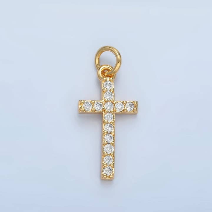 24K Goud Gevuld Mini Heldere Micro Bezaaide CZ Religieuze Kruis Bedel | X153 voor wholesale door Aim Eternal