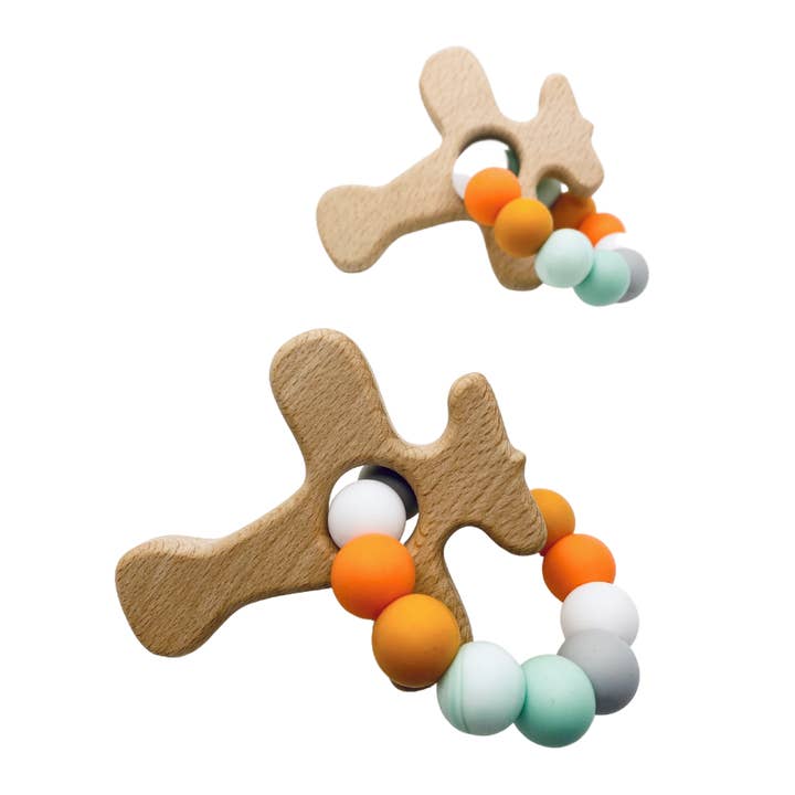 Root & Sky Supply Co. - Wholesale Teether (not clip-on) – Baby - Wooden Airplane & Silicone Bead Teether2