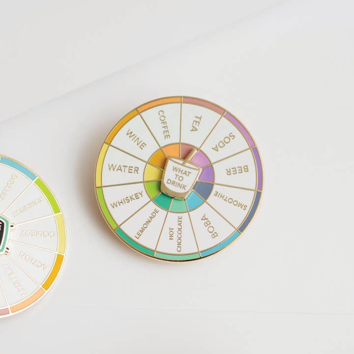 Occasionalish - Wholesale Lapel Pin/Button - What To Drink Spinning Enamel Pin, Interactive Pin