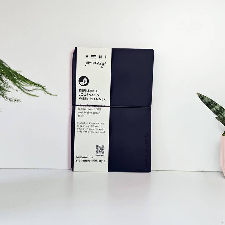 Weekly Planner/Journal Recycled Leather Refillable-Charcoal for wholesale by VENT for Change USA