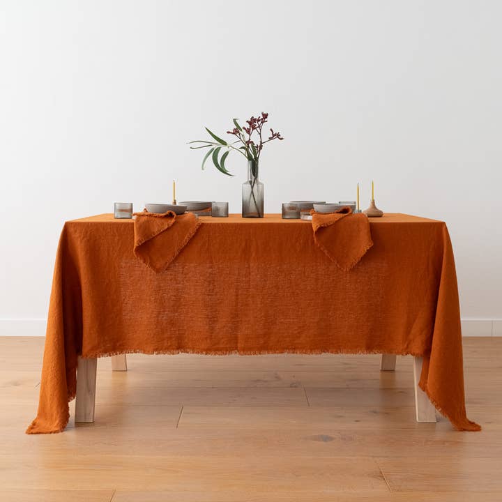 LinenMe - Vente Nappes - Nappe en lin Cinnamon Terra Fringe2