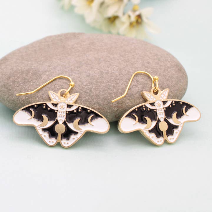 ZAD - Wholesale Dangle Earrings - Dark Night Celestial Gold Moth Earrings