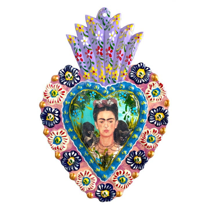 Tesoros Trading Company - Wholesale Ornament - Sm. Frida schilderde Milagro Heart, Peru4