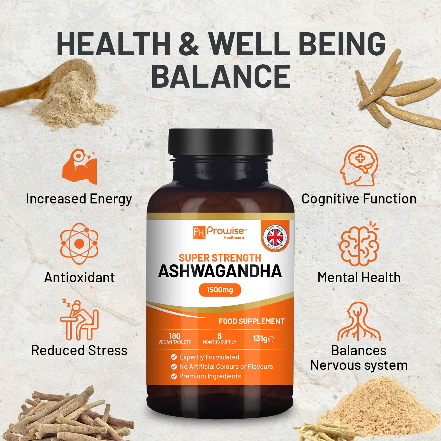 Prowise Healthcare – wholesale Oralt tillskott/Vitamin – Ashwagandha 1500 mg 180 veganska tabletter2