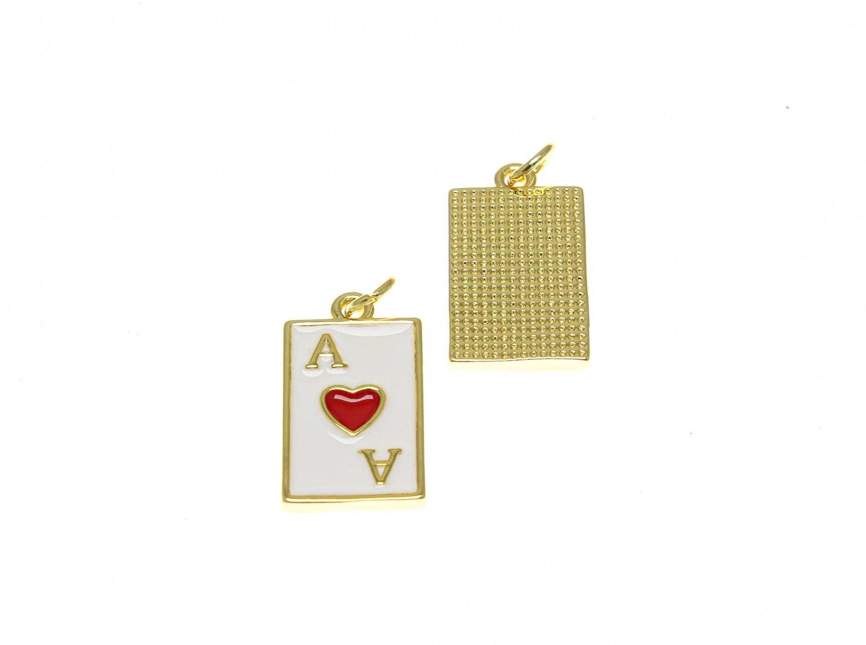 Jewel Pledge - Wholesale Individual Charm/Pendant - 18k Gold/Silver Ace of Hearts Casino Charm,CPG23452