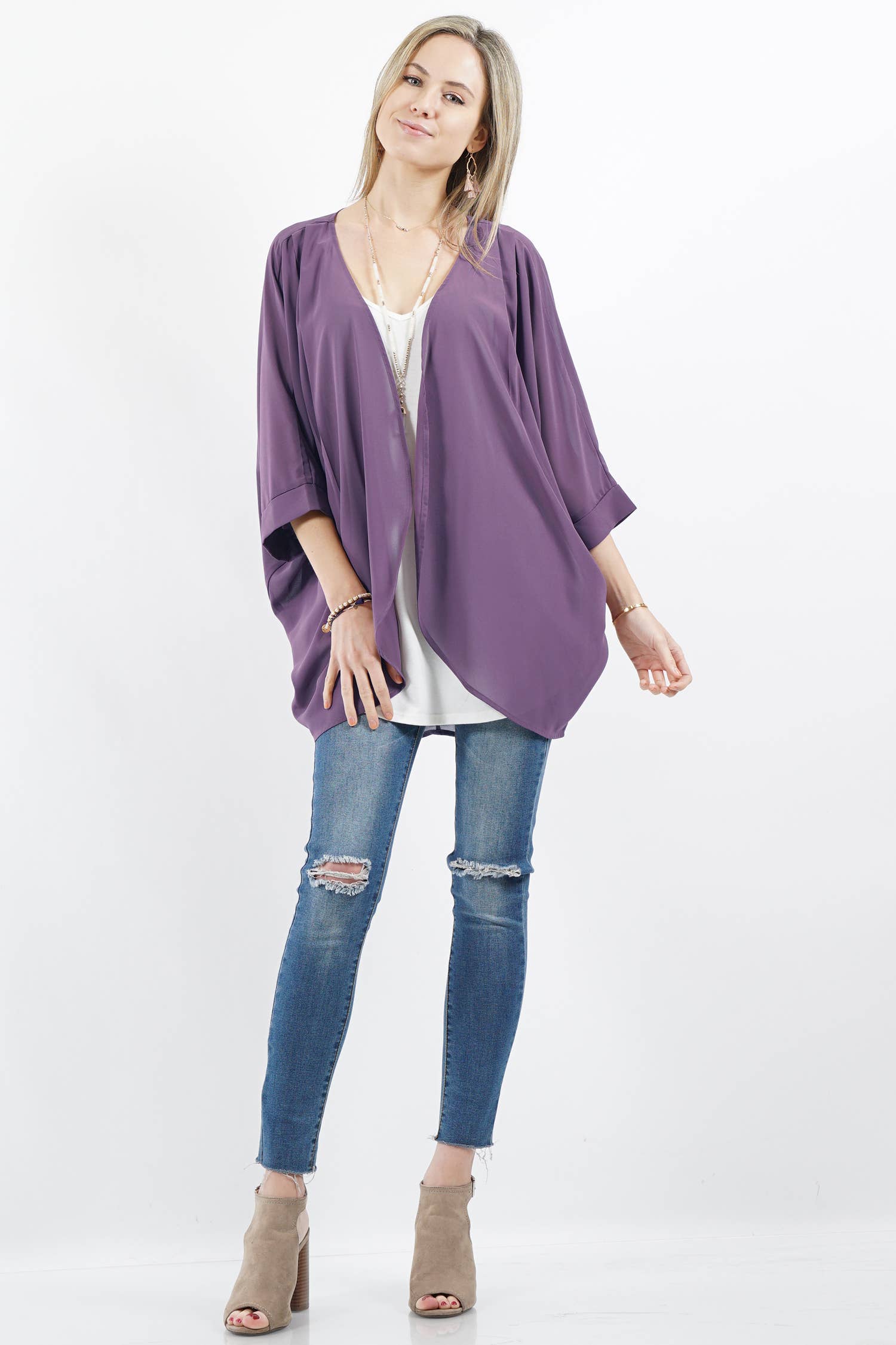42POPS – wholesale Kimono – Women's – ..SI-15836 Chiffon Shoulder pleated Kimono Cardigan3