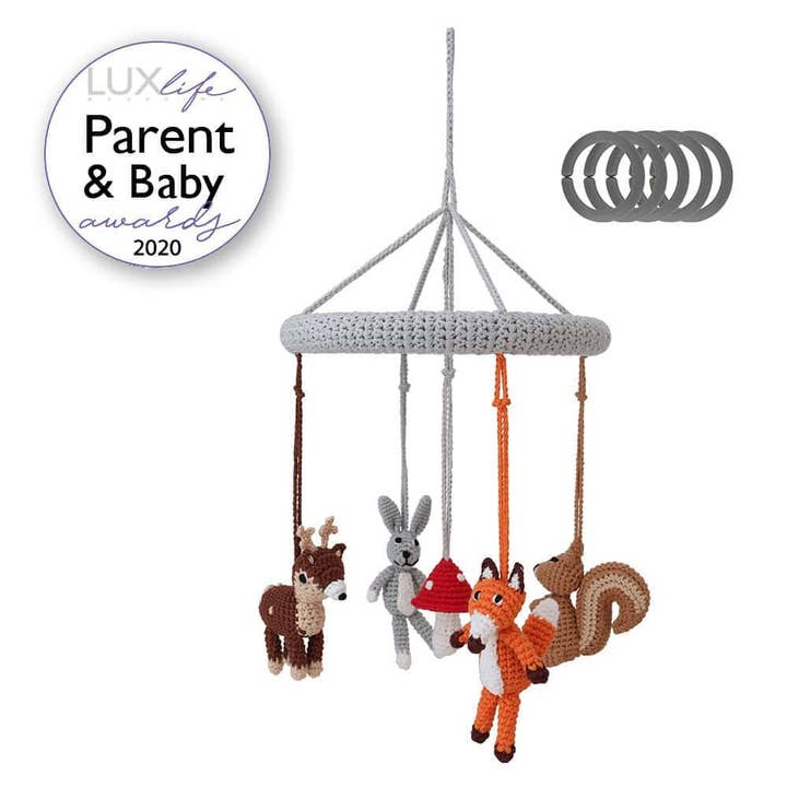 Crocheted baby mobile FOREST ANIMALS I (4-in-1) for wholesale by SindiBaba