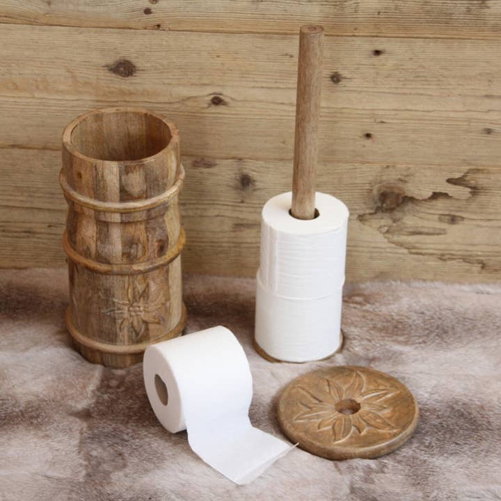 Barratte burnt wood toilet paper reserve for wholesale by LES SCULPTEURS DU LAC