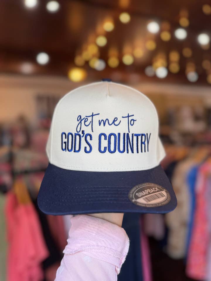 Get Me To God's Country Trucker Hat - Blue for wholesale by Embroidery On Main