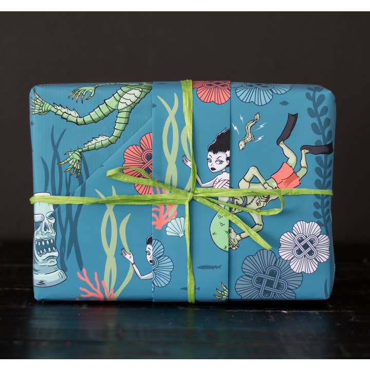 Spooky Cat Press - Wholesale Flat Wrap - Tiki Underwater Gift Wrap (1 Sheet)1