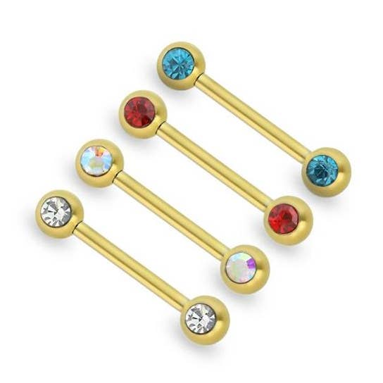 DUBBEL CZ GULD IP ÖVER 316L KIRURGISKT STÅL NIPPEL BAR för wholesale av CRAVE