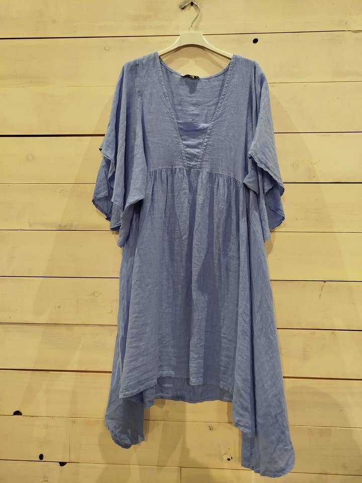 Vestito in lino 100% con maniche a volant per la vendita all'ingrosso da parte di Linos y Textiles