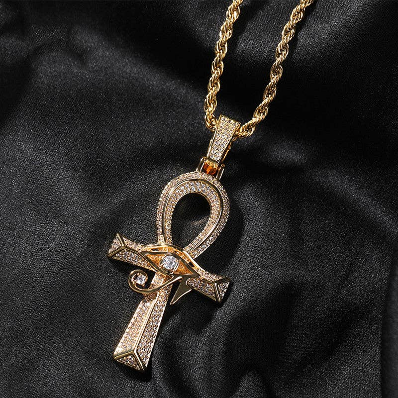 Perimade & Co. LLC - Wholesale Pendant/Charm Necklace - Eye Of Horus Ankh Cross Pendant Necklace in Solid Copper0