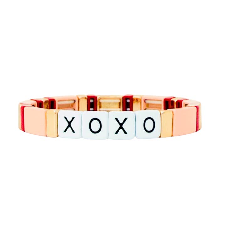 Boho XOXO Tile Enamel Bracelet | Red x Pink for wholesale by With Love Jewellery