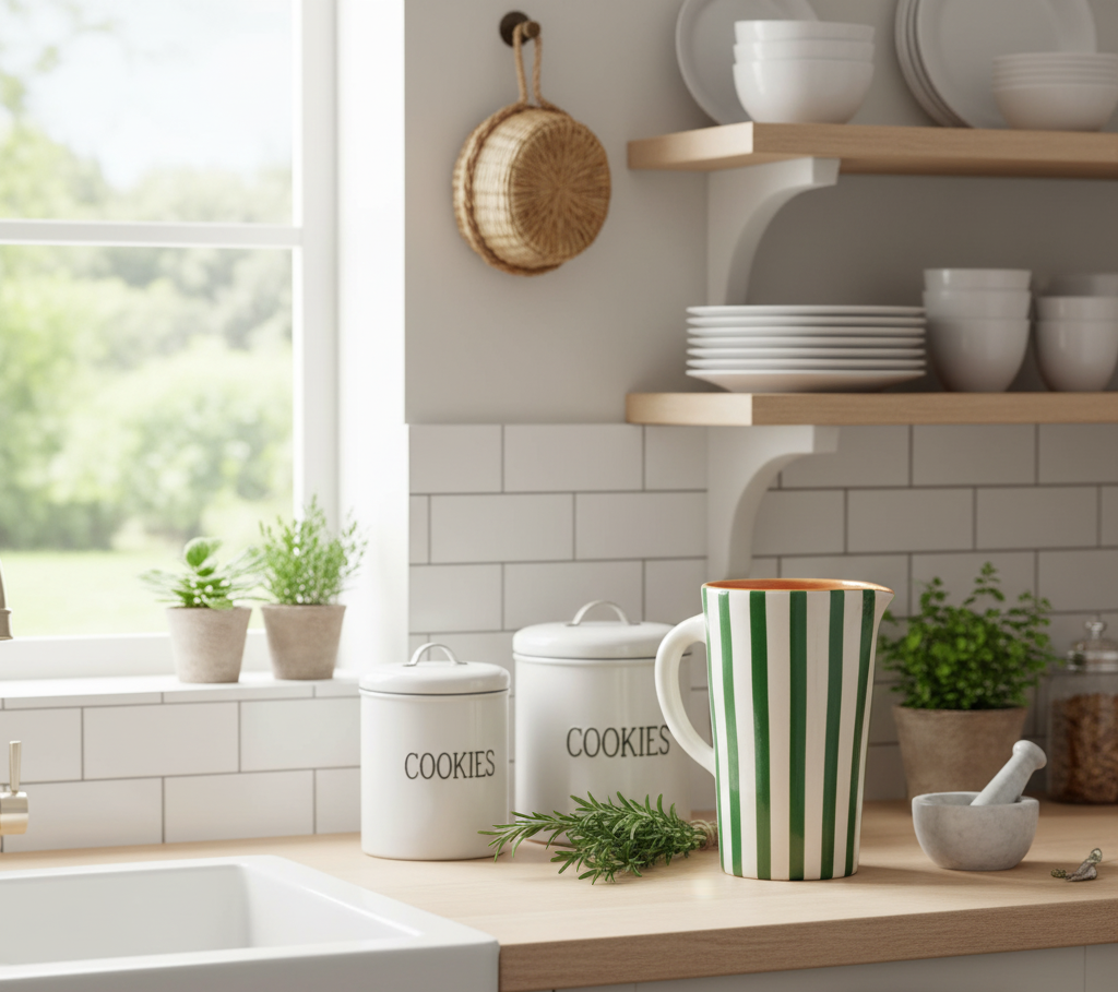 High crafty - Wholesale Carafe - Handmade White Ceramic Carafe with Green Stripes – Gift8