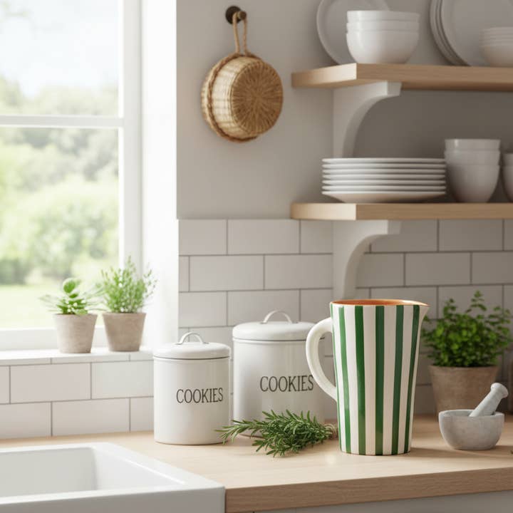 High crafty - Wholesale Carafe - Handmade White Ceramic Carafe with Green Stripes – Gift8