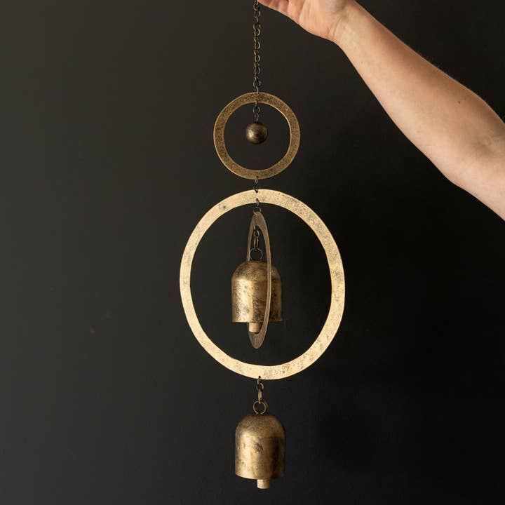Foreside Home & Garden - Wholesale Decorative Tassel/Wall Drop - Kacela Metal Hanging Bells Brass Boho Decor