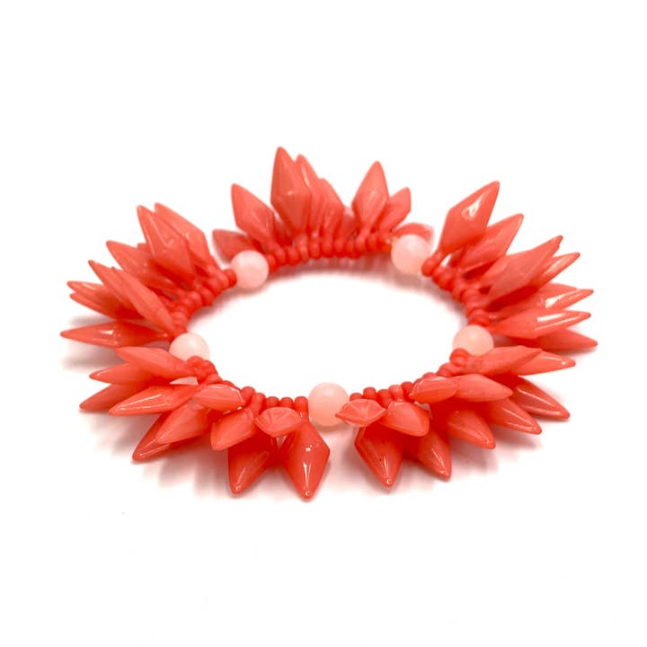 Coral Spiked Cha Cha Stretch Bracelet for wholesale by Leetie Lovendale