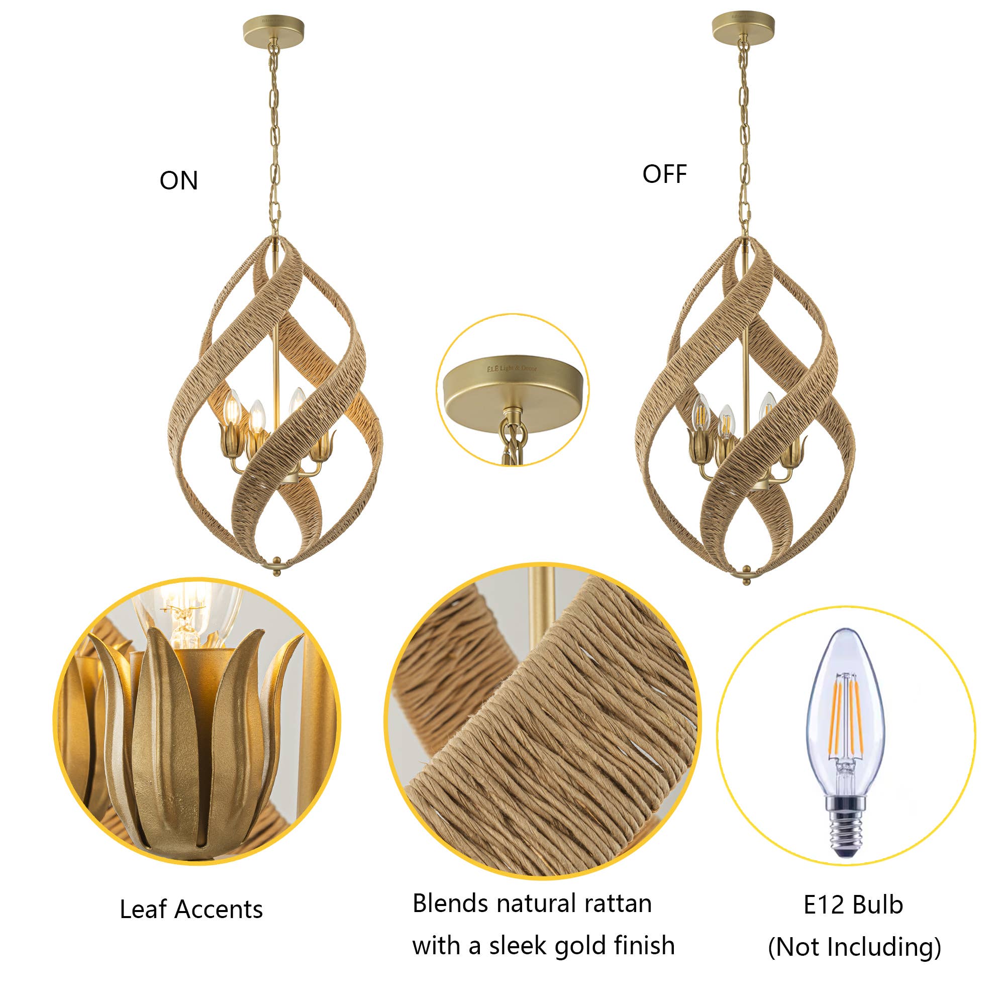 ELE Light & Decor - Wholesale Chandelier/Hanging Light - Elin 4-Light Contemporary Rattan Chandelier4
