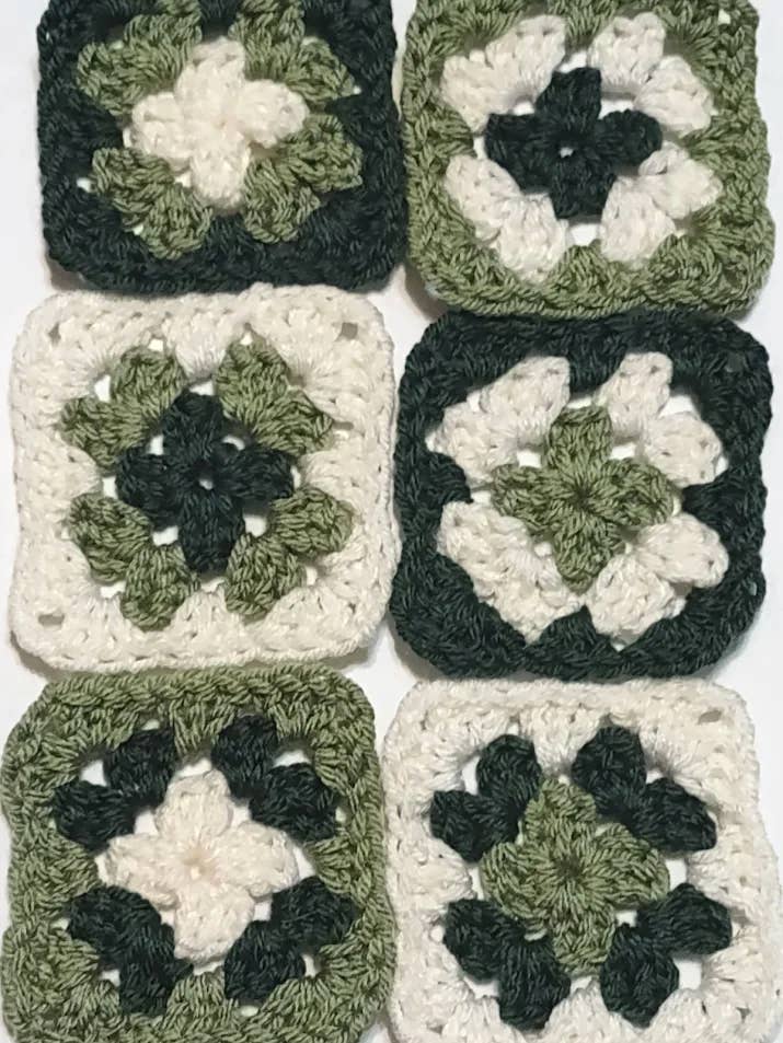 Clover Garden Crafts - Wholesale Coasters - Granny Square Trucker Hat Appliques Blues, Pinks and Greens2